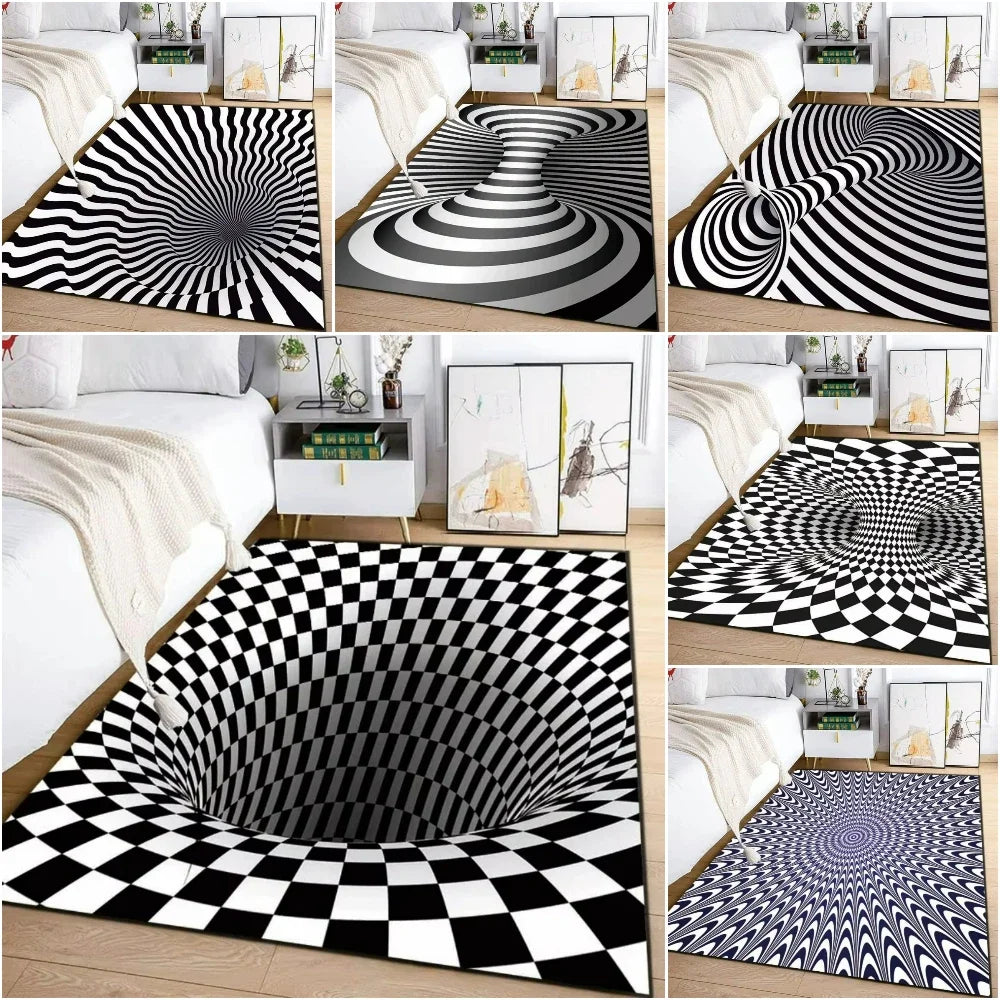EZPZ 3D Vortex Illusion Carpet Rug for Living Room Decor Bedroom Area Floor Mat Abstract Geometric Optical Vertigo Carpet Non-slip