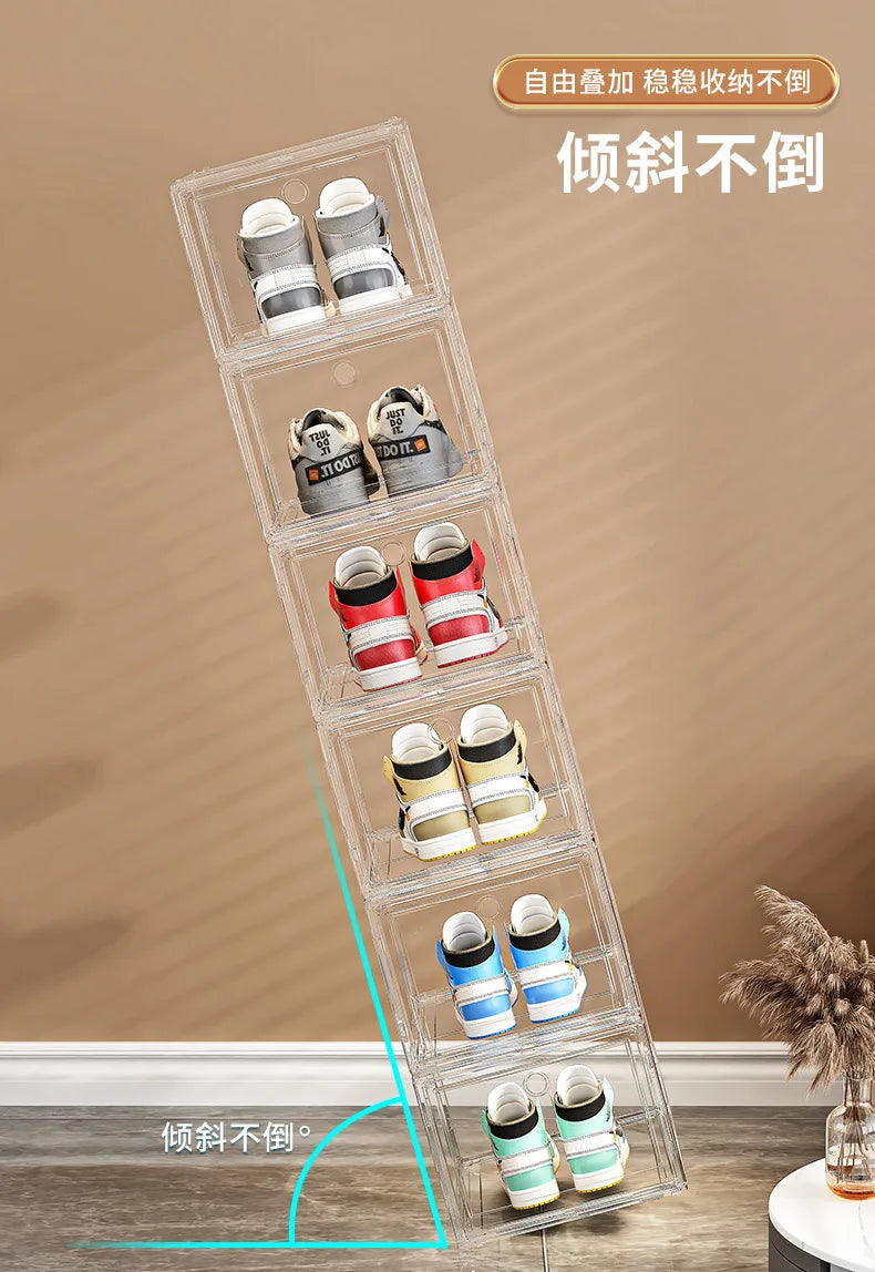 EZPZ Large Sneaker Organizer Box Thickened Transparent Shoe Box with Magnetic Closure Stackable Multi-Layer Shoe Storage Organizer