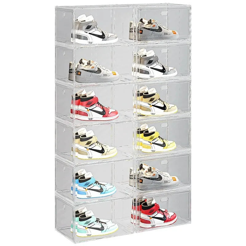 EZPZ Large Sneaker Organizer Box Thickened Transparent Shoe Box with Magnetic Closure Stackable Multi-Layer Shoe Storage Organizer