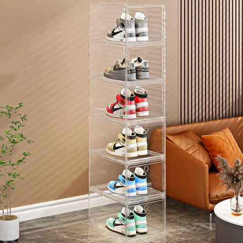 EZPZ Large Sneaker Organizer Box Thickened Transparent Shoe Box with Magnetic Closure Stackable Multi-Layer Shoe Storage Organizer