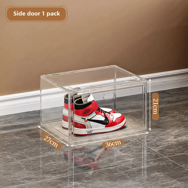 EZPZ Large Sneaker Organizer Box Thickened Transparent Shoe Box with Magnetic Closure Stackable Multi-Layer Shoe Storage Organizer