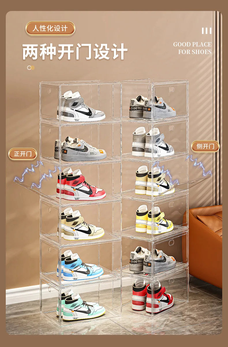 EZPZ Large Sneaker Organizer Box Thickened Transparent Shoe Box with Magnetic Closure Stackable Multi-Layer Shoe Storage Organizer