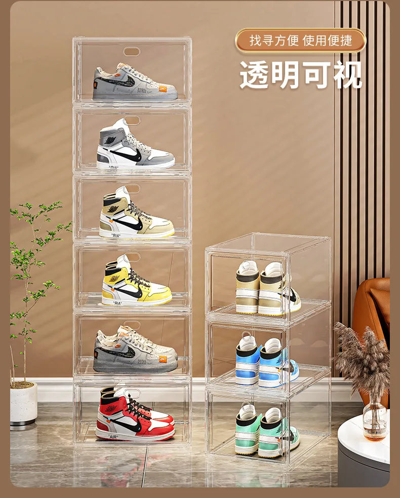 EZPZ Large Sneaker Organizer Box Thickened Transparent Shoe Box with Magnetic Closure Stackable Multi-Layer Shoe Storage Organizer