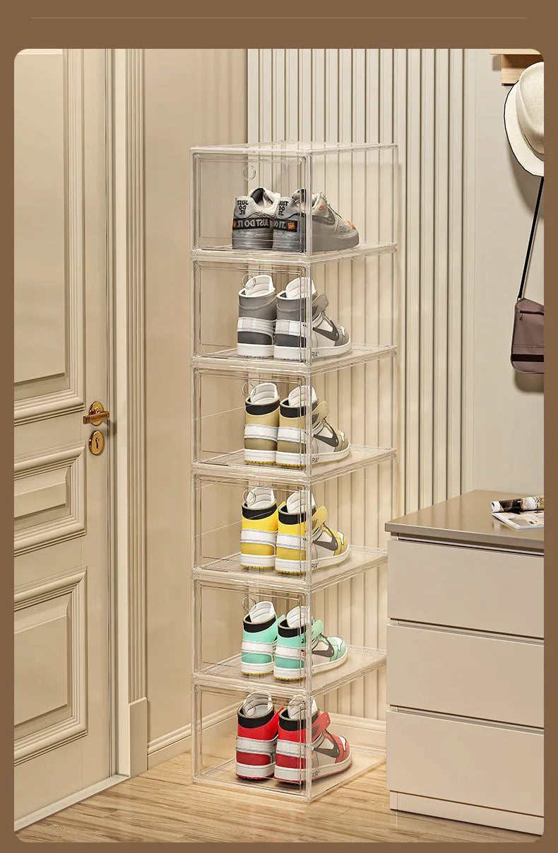 EZPZ Large Sneaker Organizer Box Thickened Transparent Shoe Box with Magnetic Closure Stackable Multi-Layer Shoe Storage Organizer