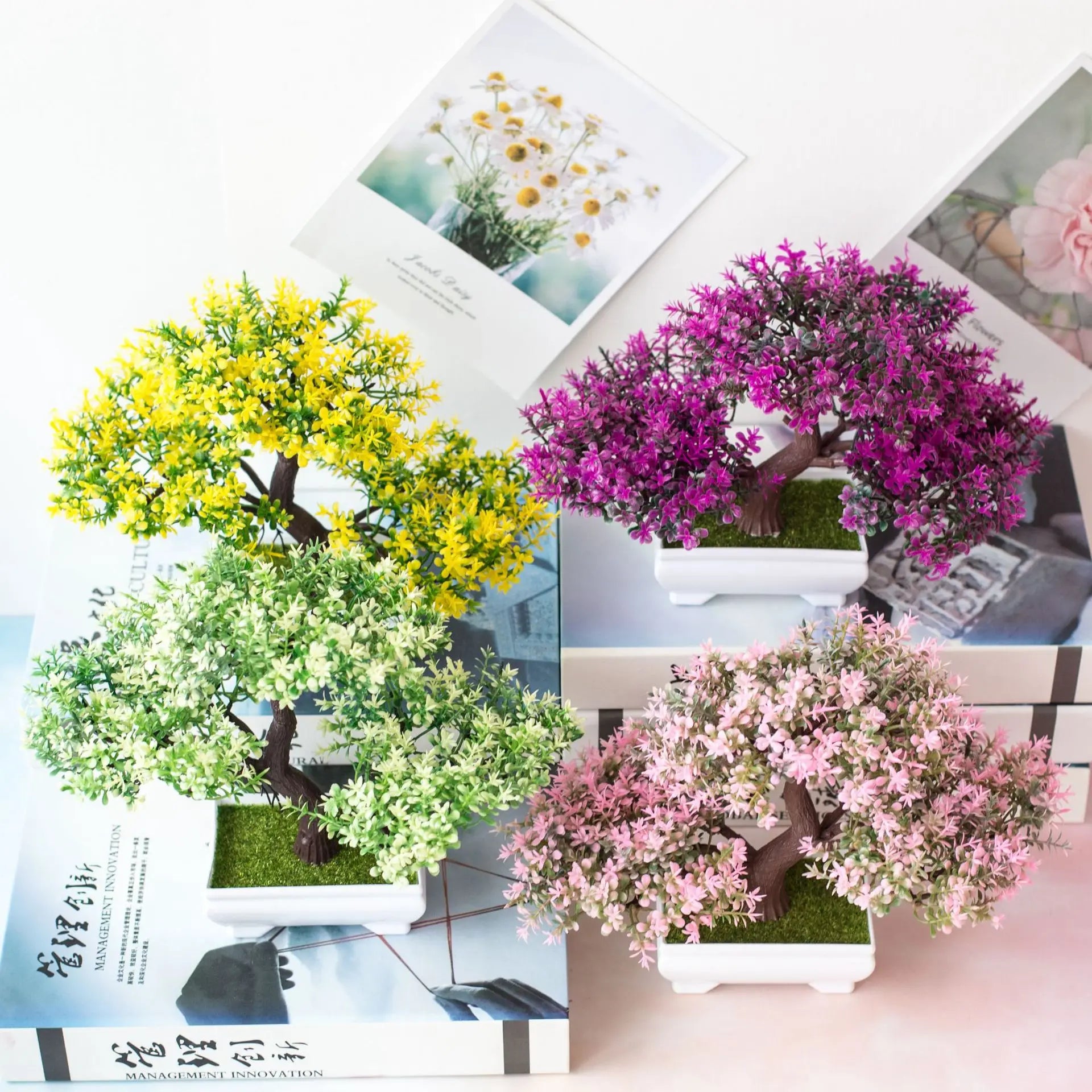 EZPZ Artificial Bonsai Tree Juniper Plant Home Indoor Decorations Green Fake Potted Plants