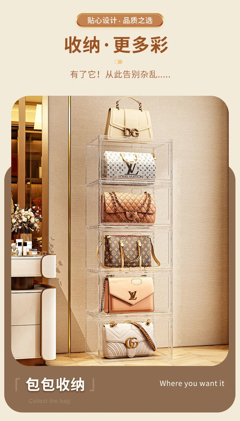 EZPZ Large Sneaker Organizer Box Thickened Transparent Shoe Box with Magnetic Closure Stackable Multi-Layer Shoe Storage Organizer