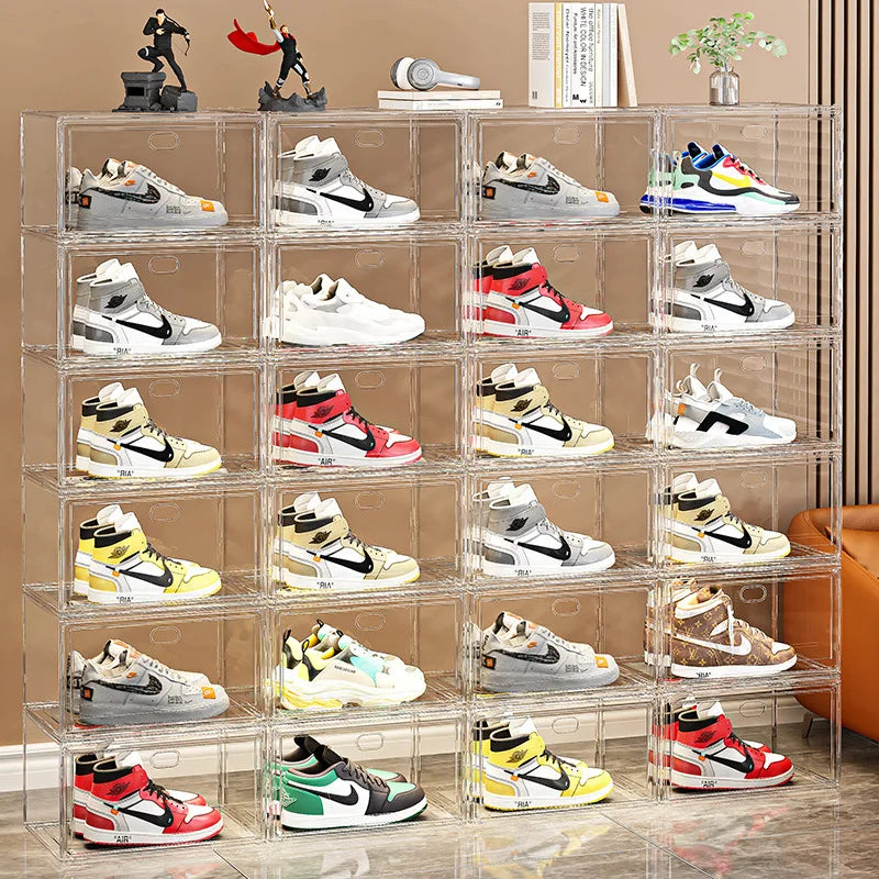 EZPZ Large Sneaker Organizer Box Thickened Transparent Shoe Box with Magnetic Closure Stackable Multi-Layer Shoe Storage Organizer