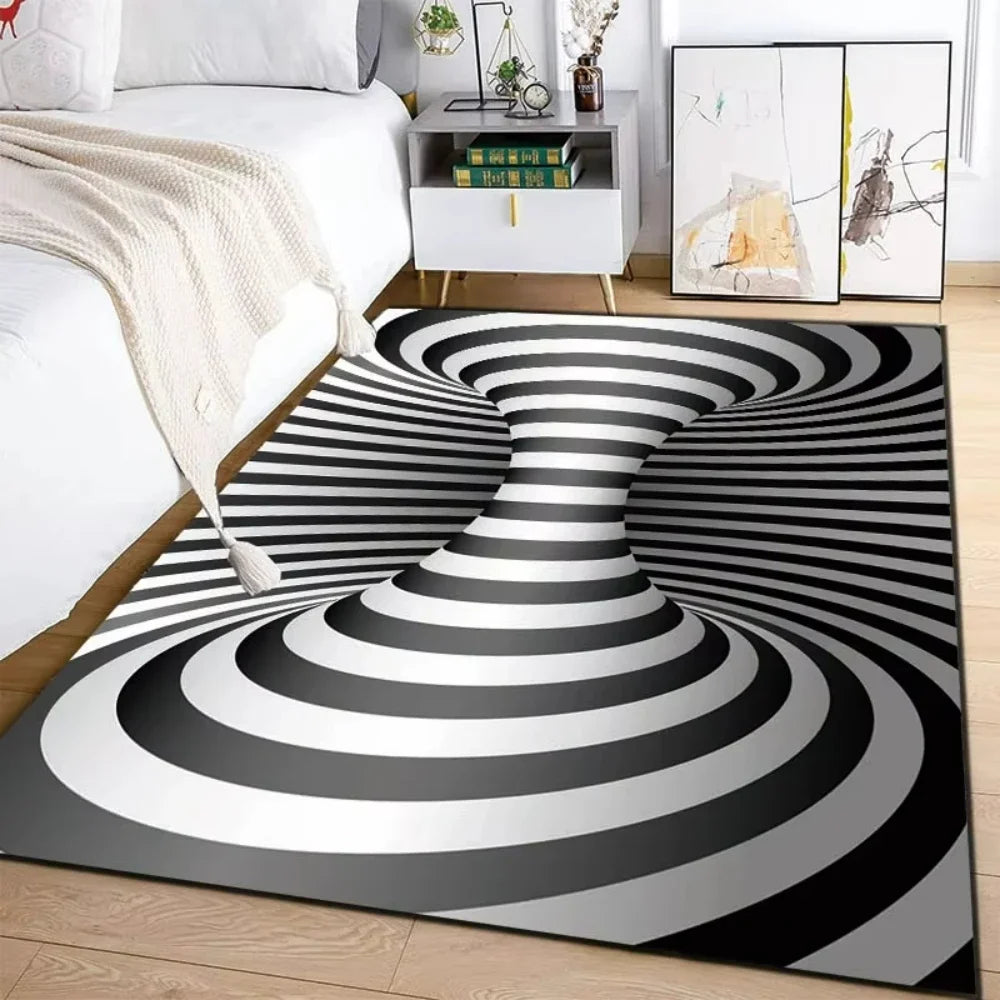 EZPZ 3D Vortex Illusion Carpet Rug for Living Room Decor Bedroom Area Floor Mat Abstract Geometric Optical Vertigo Carpet Non-slip